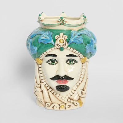Sicilian Azure King Moro Head Ceramic Vase