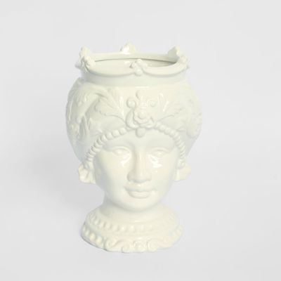 Sicilian Queen Moro Head Ceramic Vase White Small