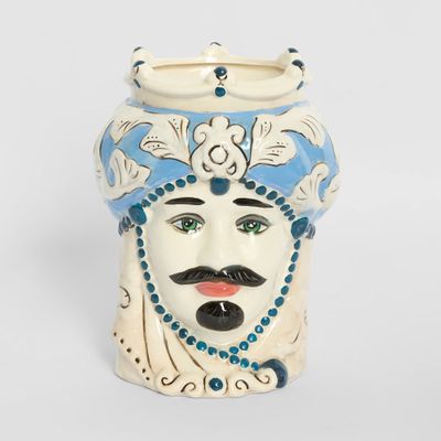 Sicilian Cobalt King Moro Head Ceramic Vase