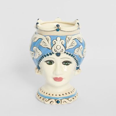 Sicilian Cobalt Queen Moro Head Ceramic Vase