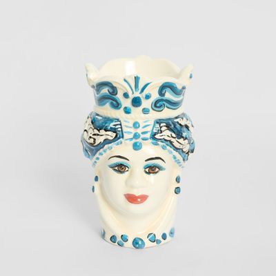 Sicilian Cobalt Lady Moro Head Ceramic Vase