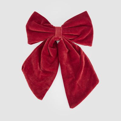 Velvet Clip On Bow Large Red