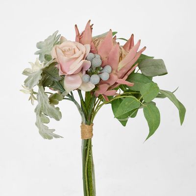 Protea Rose Dusty Miller Mix Bouquet 40cm Pink