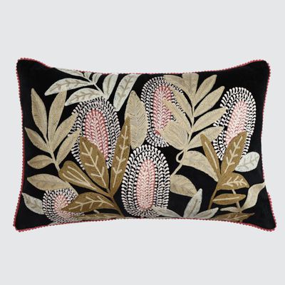 Banksia Embroidered 40 x 60 Cushion Ivory & Turquoise