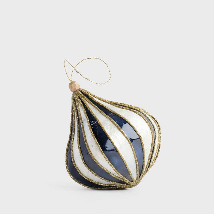 Onion Stripe Handpainted Capiz Bauble Navy