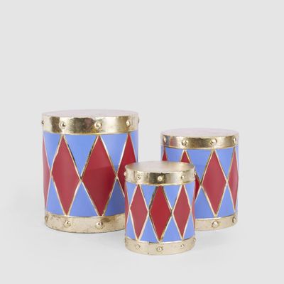Antique Golden Drums Red & Blue Set of 3