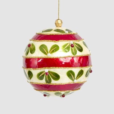 Red With Green Leaf Capiz Bauble