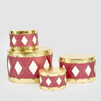 Antique Diamond Drum Red & White Set of 4