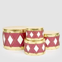 Antique Diamond Drum Red & White Set of 4
