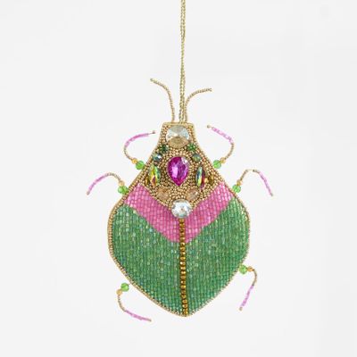 Maharajah Beaded Beetle Decoration Pink & Green