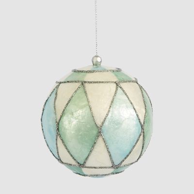 Diamond Hand Painted Capiz Bauble Blue & Green