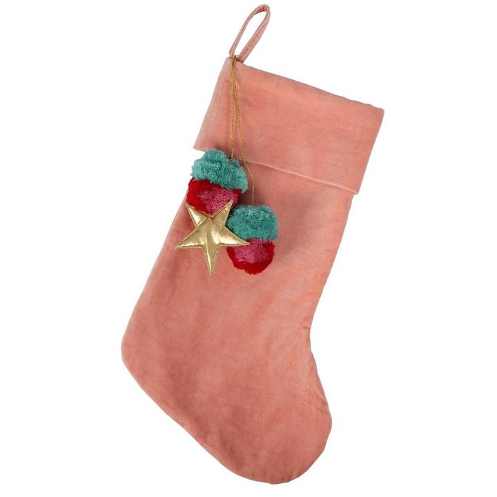Velvet Pom Pom Stocking Light Pink