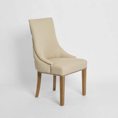 Bordeaux Studded Beige Oakwood Dining Chair