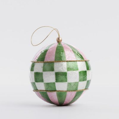 Checkers Handpainted Capiz Bauble Pink & Green