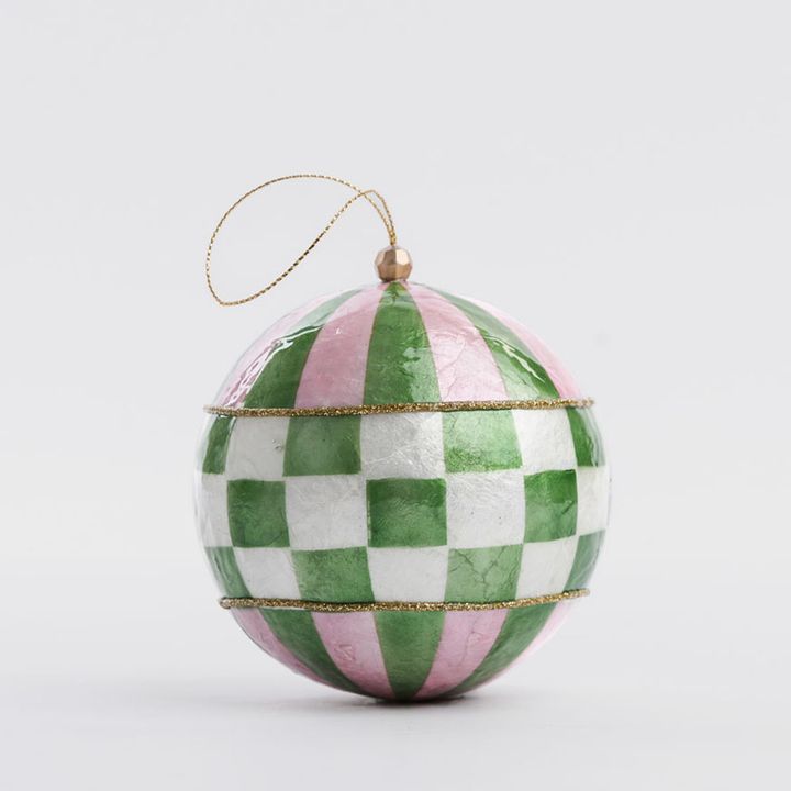 Checkers Handpainted Capiz Bauble Pink & Green