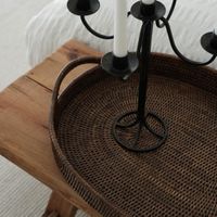 Paume Rattan Oval Serving Tray with Handles Antique Brown