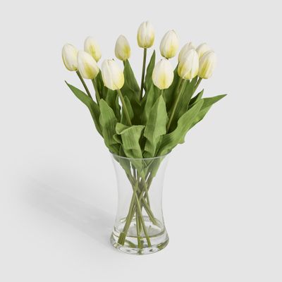 Real Touch Tulip Floral Arrangement in Water Vase White