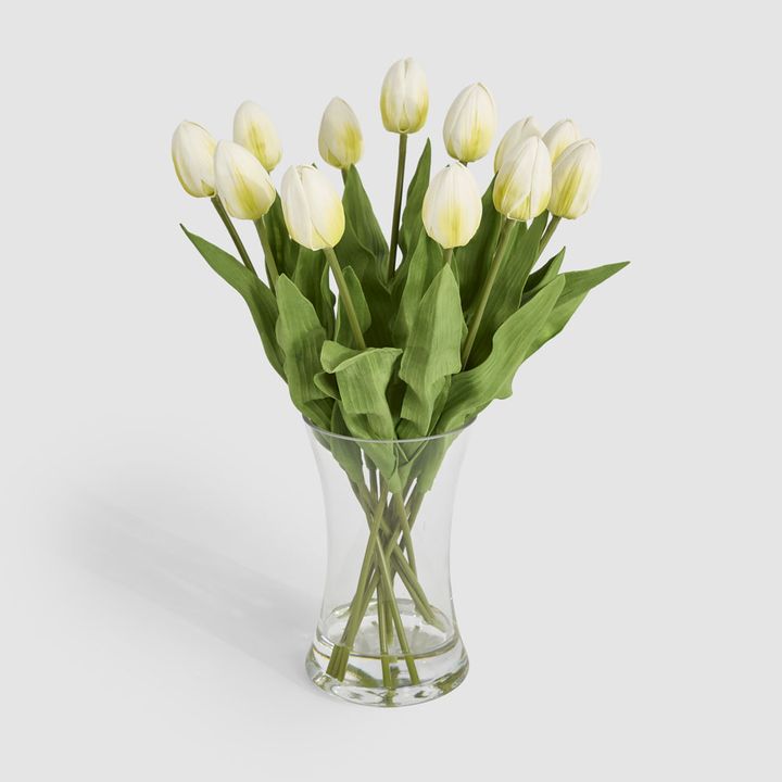 Real Touch Tulip Floral Arrangement in Water Vase White