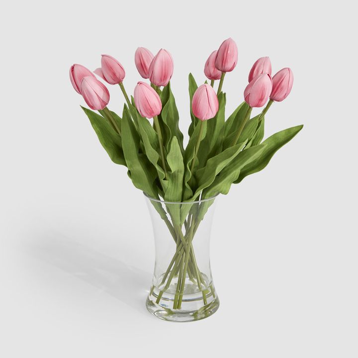 Real Touch Tulip Floral Arrangement in Water Vase Pink