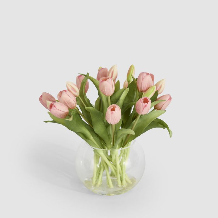 Real Touch Tulip In Water Vase Pink
