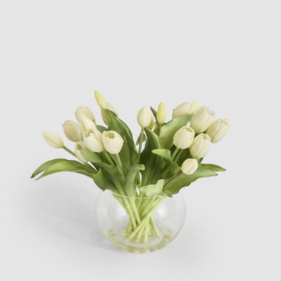 Real Touch Tulip In Water Vase White