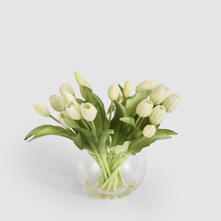 Real Touch Tulip In Water Vase White