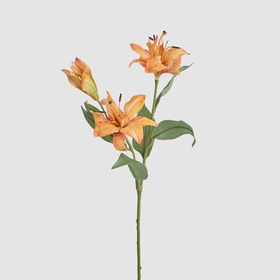 Tiger Lily Spray W/2 Flowers & 1 Bud 71cm Orange