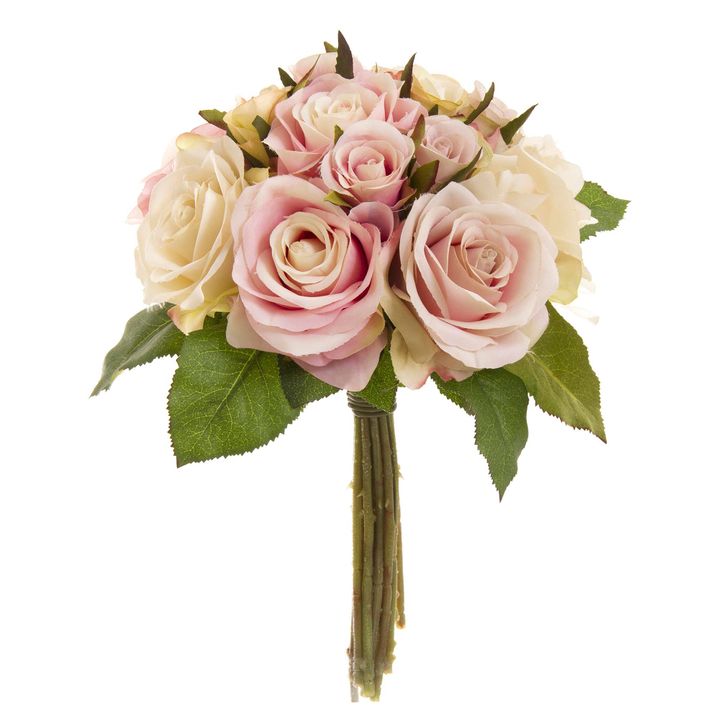 Rose Bouquet Fresh 28cm Pink & Cream