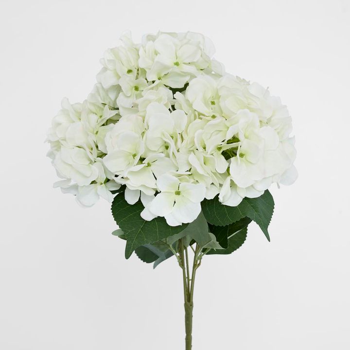 Hydrangea Bundle with Leaves 55cm White