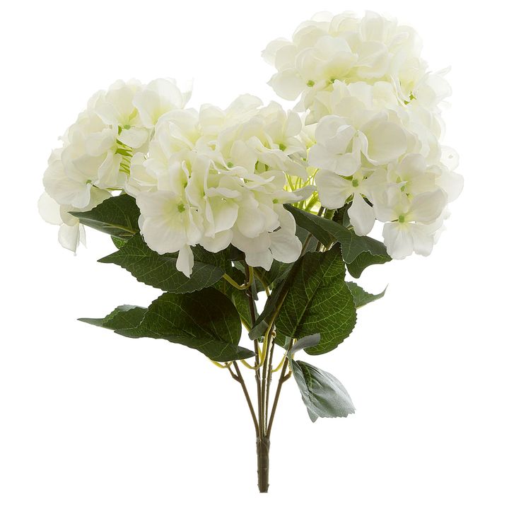 Hydrangea Bundle with Leaves 55cm White