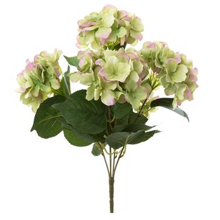 Hydrangea Bundle with Leaves 55cm Green & Pink