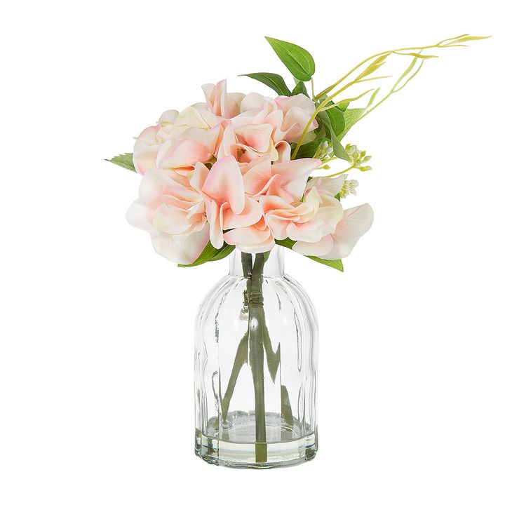 Hydrangea in Glass Vase Pink 23cm