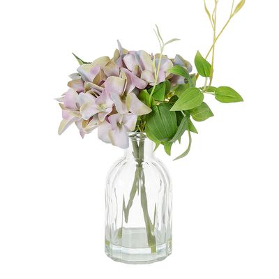 Hydrangea in Glass Vase Blue Lav 23cm