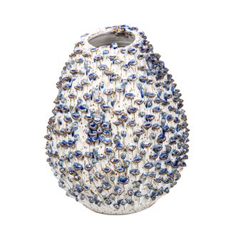 Egg Vase with Flower Medium White and Blue