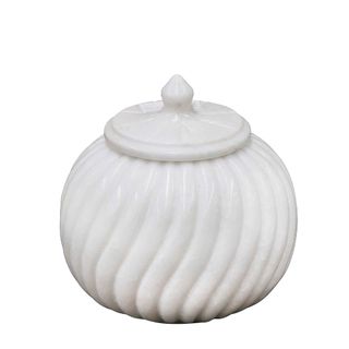 Marble Carved Jar Large White