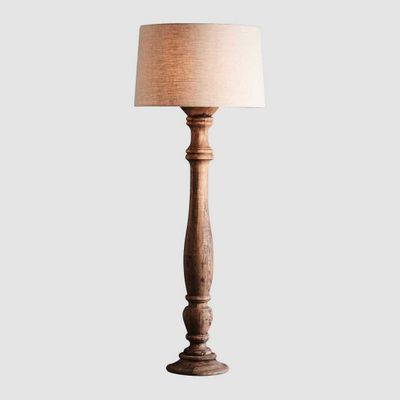 Candela Large - Dark Natural - Turned Wood Candlestick Floor Lamp