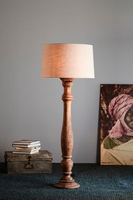 Candela Large - Dark Natural - Turned Wood Candlestick Floor Lamp