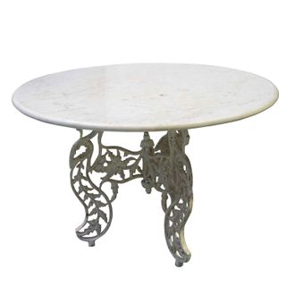Cast Iron Round Table White with White Marble Top
