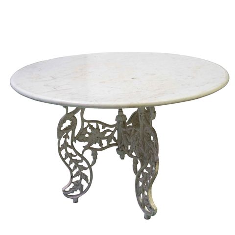 Cast Iron Round Table White with White Marble Top