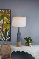 Potters Large - Grey/Brown - Tall Thin Glazed Ceramic Table Lamp