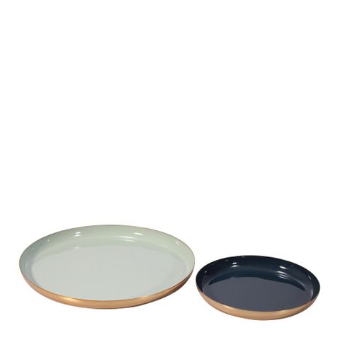 Donai Décor Brass Platter Set of 2 Teal Pearl Grey