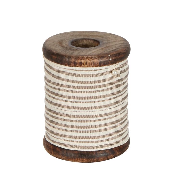 Grey Stripe Grosgrain Ribbon On Wooden Spool 10m