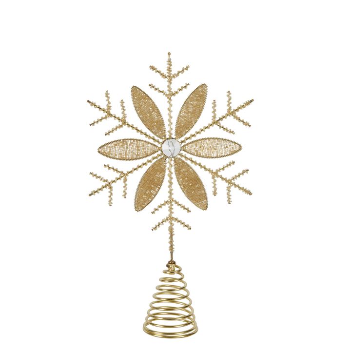 Gold Beaded Snowflake Tree Topper