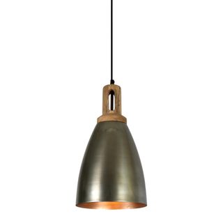Lewis - Zinc - Tall Dome Pendant Light With Wooden Top