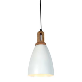 Lewis - Matt White - Tall Dome Pendant Light With Wooden Top