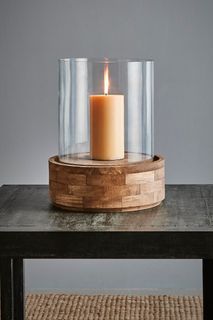 Amalfi Large - Dark Natural/Clear Glass - Glass and Wood Hurricane Lamp