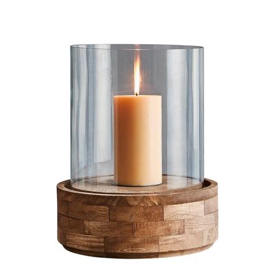 Amalfi Large - Dark Natural/Clear Glass - Glass and Wood Hurricane Lamp