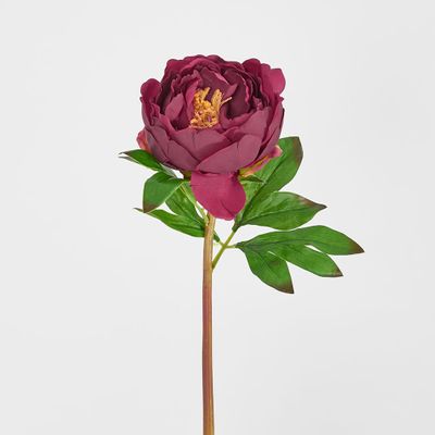 Peony Flower Real Touch Stem Dark Plum Large