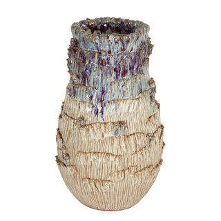 Chiselled Bark Ceramic Vase Large Blue