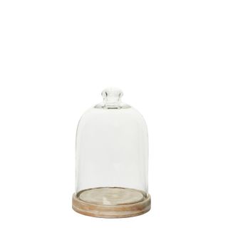 Sansa Glass Cloche Cake Cover with Wooden Base Small